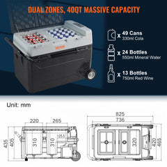 SucceBuy 38L/53L Portable Car Refrigerator Freezer Electric Mini Fridge Ice Box with Wheels Compressor for Camping Outdoor Car