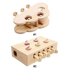 Funny Cat Hunt Puzzle Toy Wooden Maze Pet Hit Hamster Catch Bite Interactive Toys With 3/5holed Mouse Holes Cats Toy Pet Supplie