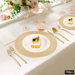 100 PCS Charger Plates Set, 13in Round Dinner Plate, Plastic Decorative Service Plate Wedding Decor Table Place
