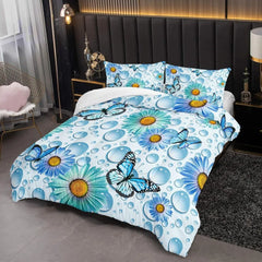 Blue Butterfly and Purple Butterfly Comforter Set Full Size, 3 Pieces Daisy Bedding Set for Girls and Adults, Duvet Cover Sets