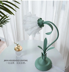 Durable Table Lamp, Green Floral Design, Iron & Glass Construction, E26 Light Source (Not Included), Perfect for Relaxing