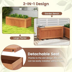 Outdoor Bench  Wood Raised Garden Bed with Open Base, Weather-Resistant Deep Planter Boxes for Flowers Fruit Vegetable