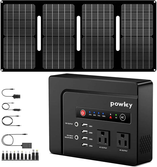 200W Portable Power Station with Solar Panel,146Wh Power Bank with 40W Foldable Solar Panel for Outdoor Camping RV Home Backup