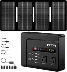 200W Portable Power Station with Solar Panel,146Wh Power Bank with 40W Foldable Solar Panel for Outdoor Camping RV Home Backup