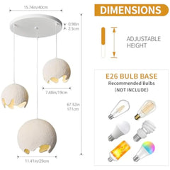 White Modern 3-Lights Pendant Light Concrete Chandelier for Dining Room Kitchen Island Light Hallway Restaurant Hanging Lamp E2