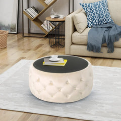 Velvet Ottoman Coffee Table – Tufted Center Table with Tempered Glass for Living Room