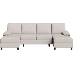 Living Room Sectional Sofa, 4-seater Set U-shaped Sofa with Double Chaise Longue, Large 106-inch Modern Fabric Sofa