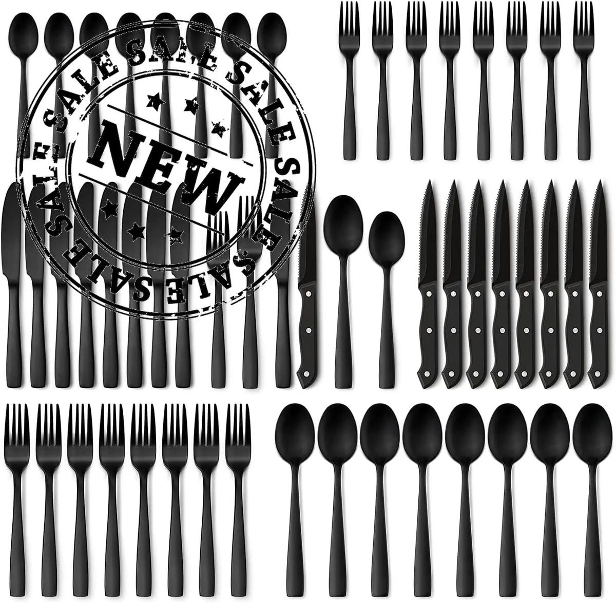 48-Piece Matte Black Silverware Set with Steak Knives, Black Flatware Set for 8, Stainless Steel Tableware Cutlery Set