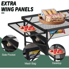 Folding Table with 2 Wing Panels, 3x2 FT with Mesh Desktop,Height Adjustable Folding with Mesh Bag, Outdoor Tables