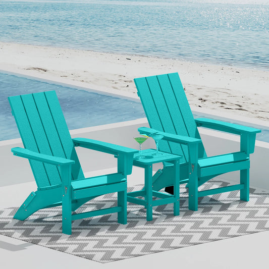 Portable Chairs Table Set of 3, Folding Adirondack Chair Table for All Weathers, Outdoor Fire Pit Chairs for Patio Poolside