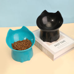 1pc WhiskerWare Elevated Cat Bowl, Anti-Tip Plastic Raised Pet Feeding Dish with Tilted Edge, Neck Protection Kitty Food Dog