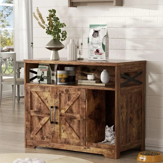 Cat Litter Box Enclosure,Hidden Litter Box Furniture Cat Washroom with Cat Scratch Pad,Farmhouse Indoor Cats House End Table