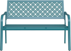 patio Farmhouse Outdoor Bench, Garden Benches with Anti-Rust Aluminum Powder Coated Frame, Faux Wood Grain Finish Frame
