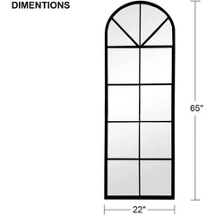 Floor Full Length Mirror, Black Arched-Top, Large Window Pane Mirror, Wall Mounted Mirror, 65"x22" Standing Mirror Hanging