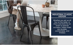 Set of 4 Industrial Metal Dining Chairs – Stackable Kitchen & Patio Chairs with 18” Seat Height