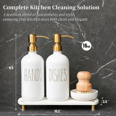Gold Soap Dispenser Set Comes with Stainless Steel Pumps Instant Dry Tray and Dish Scrub Brush Suitable for Kitchen Decor