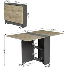 Folding Drop Leaf Dining Table with Wheels & Storage – Space-Saving for Small Spaces