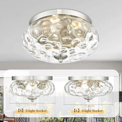 Large Ceiling Light Fixtures 3-Ight Flush Mount Indoor Outdoor Ceiling Light with Water Ipple Glass Shade for Kitchen Bedroom