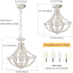 4 Lights Distressed White Dining Room Light Fixture, Modern Farmhouse Chandelier, Rustic Semi Flush Mount Ceiling Light Fixture