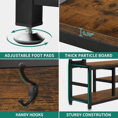 Entryway Hall Tree with Bench and Shoe Storage Shelves, 5-in-1 Coat Rack with Shoe Storage Bench, Industrial Mudroom Be