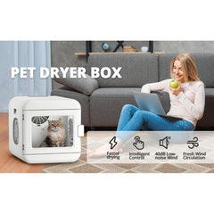 Pet Hair Dryer Box, Ultra Quiet Blow Dryer 6L Capacity for Cats and Small Dogs, Professional Fast Drying Blower, Intelligent Con