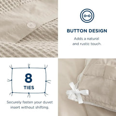 Cotton Duvet Cover King - 100% Cotton Waffle Weave Coconut White Duvet Cover King Size, GentleSoft™ and Breathable Bedding Set