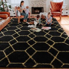 5x8 Rugs for Living Room Bedroom, Fluffy Black and Gold Area Rug, for Kids Girls Boys Teen Dorm Home Decor Aesthetic, Carpet