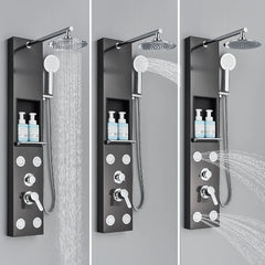 Black Shower Panel Column Big Screen Blue Light Rain&Waterfall Shower Head  Massage Jets Mixer Bathroom Shower Faucet