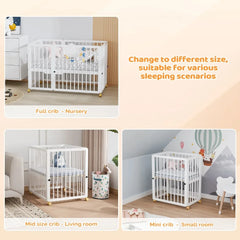 8-in-1 Convertible Crib with 2 Mattress, Convert to Bassinet, Mid Crib, Full Size Baby Cribs