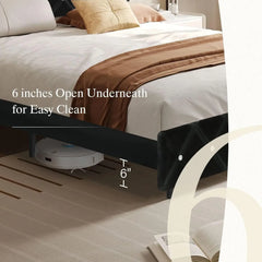 Queen Size Bed Frames with Headboard, Black Velvet Queen Bed Frame with Wingback, Upholstered Bed Frame with Diamond Headboard