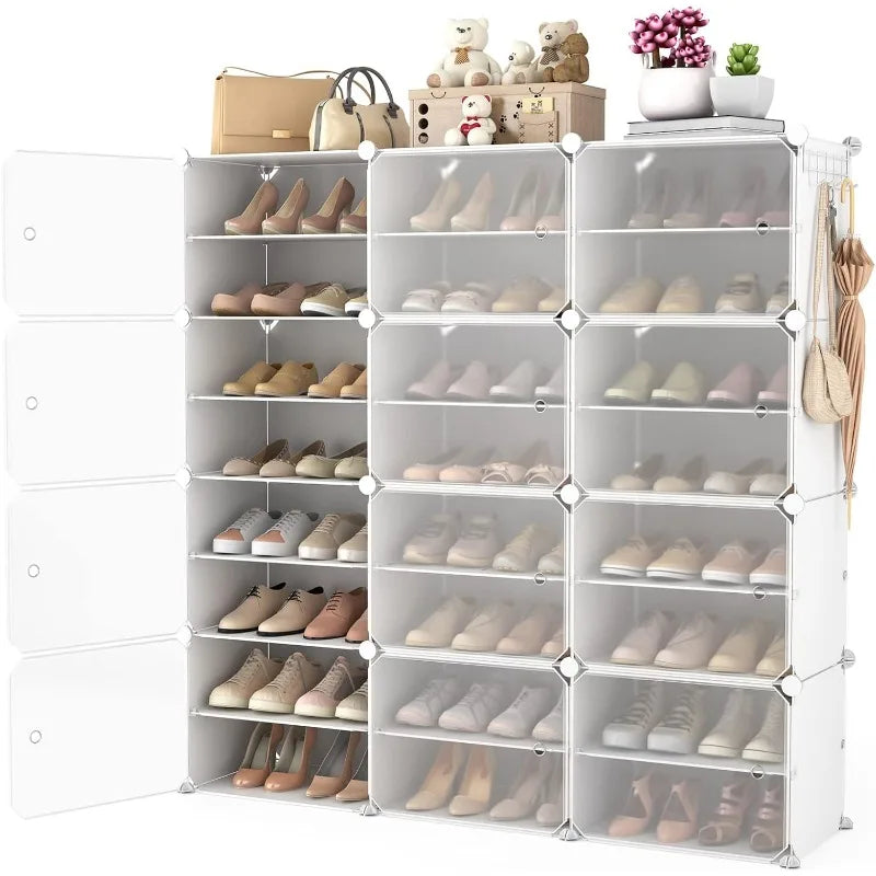 Shoe Rack Organizer with Door, 48 Pairs Shoe Storage Cabinet Easy Assembly, Plastic Adjustable