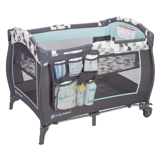 Trend-E Portable and Compact Newborn Nursery Center Pack and Play Baby Crib with Parent Organizer, Bassinet, and Travel Bag