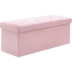 43" Folding Velvet Storage Ottoman Bench – Pink, Multi-Functional Footrest & Shoe Bench