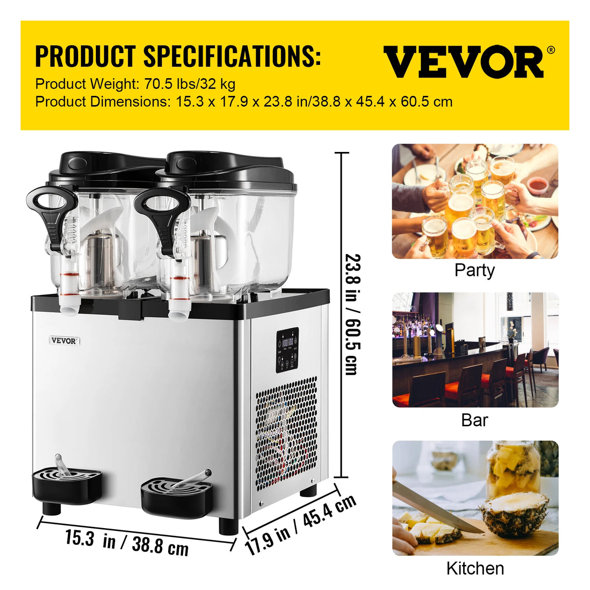 VEVOR 2x6L Commercial Beverage Slush Machine Frozen Drink Juice Dispenser Ice-Cool Smoothie Maker Equipment for Restaurant Bar