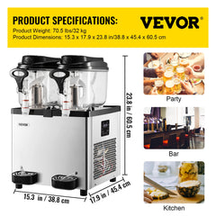 VEVOR 2x6L Commercial Beverage Slush Machine Frozen Drink Juice Dispenser Ice-Cool Smoothie Maker Equipment for Restaurant Bar