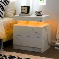 Nightstand LED Bedside Table for Bedroom Modern Night Stand with 2 Wood Drawers End Side Table for Bedroom