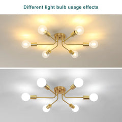Sputnik Light Fixture, Mid Century Industrial Ceiling Light Fixture, 6-Light Gold Sputnik Chandelier for Dining Room Kitchen Liv