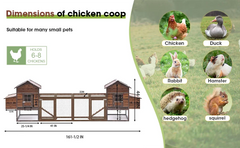 Large Wooden Chicken Coop, 160IN Outdoor Chicken Cages and Run with Nesting Boxes, Hen Run Poultry Pet House Rabbit Hutch