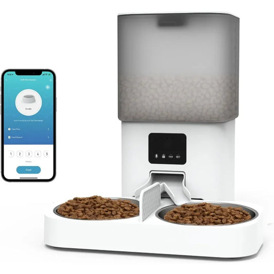 Automatic Cat Feeder for 2 Cats, 6L Dry Food Dual Auto Cat Feeder with APP Control/WiFi Connection/Feeding Schedule/Double