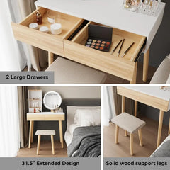 Makeup Vanity Desk with Lights, Small Vanity with Adjustable Brightness Mirror for Small Spaces, Vanity Desk with Drawers