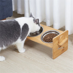Elevated Dog Bowls with Stand Raised Dog Bowls 4 Heights Adjustable Dog Bowls Bamboo Dog Feeding Station 2 Stainless Steel Bowls