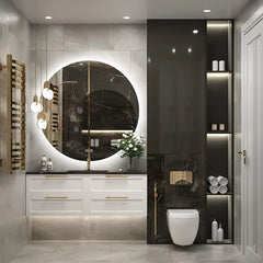 28 Inch Round Led Mirror for Bathroom,  Round Mirror with Lights,Framless Wall Mounted Lighted Bathroom Mirror Dimmable