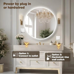 Round Led Bathroom Mirror, 44 Frameless Backlit Wall Mounted Vanity Mirror with Lights, Anti-Fog Smart Mirror, Ip65 Waterproof,