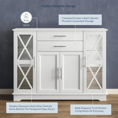 Sideboard Buffet, 47 Inch Storage Console Table Coffee Bar Kitchen Cupboard Pantry Glass Display Cabinet for Lving Entryway
