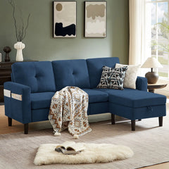 79" Convertible Sectional Sofa, Small L Shaped 3 Seat Couch with Storage Chaise Modern Linen Fabric Sofa Couches for Living Room