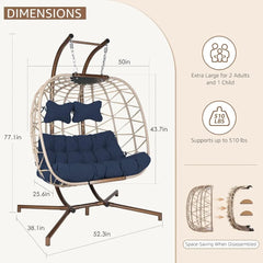 Double Egg Chairs for Outside Navy 2 Person Egg Swing Chair with Stand Oversized Swing Chair,  Hammocks