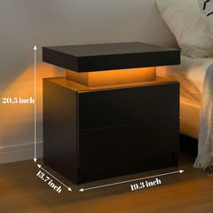 Nightstand LED Bedside Table for Bedroom Modern Night Stand with 2 Wood Drawers End Side Table for Bedroom