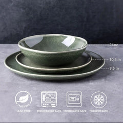 Ceramic Dinnerware Sets,Handmade Reactive Glaze Plates and Bowls Set,Highly Chip and Crack Safe Dishes Set,Service for 8 (24pc)