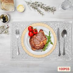 100 PCS Charger Plates Set, 13in Gold Round Dinner Plate, Plastic Decorative Service Plate Wedding Decor Table Place