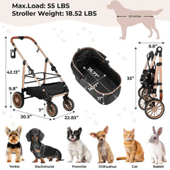 2in1 Dog Buggy Stroller Dog Box Can Be Attached in Car, Transport Foldable Cat Pet Stroller, 360° High Wheels, Max. load 25 kg